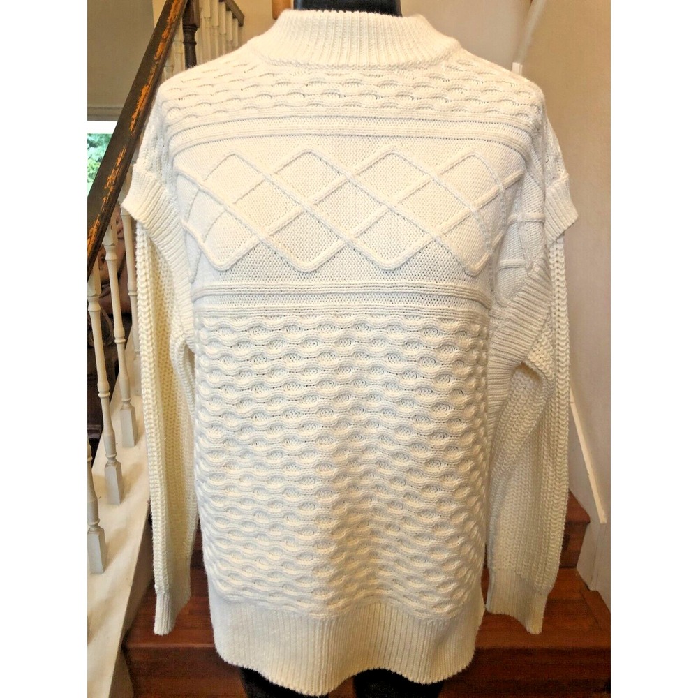 Haven Well Within Women's Cream Sweater Funnel Neck Pullover Cotton Ribbed Large
